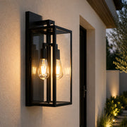 Ascot Large 2 Light Black And Clear Glass Lantern Wall Light - Outdoor Wall Light - Lighting.co.za