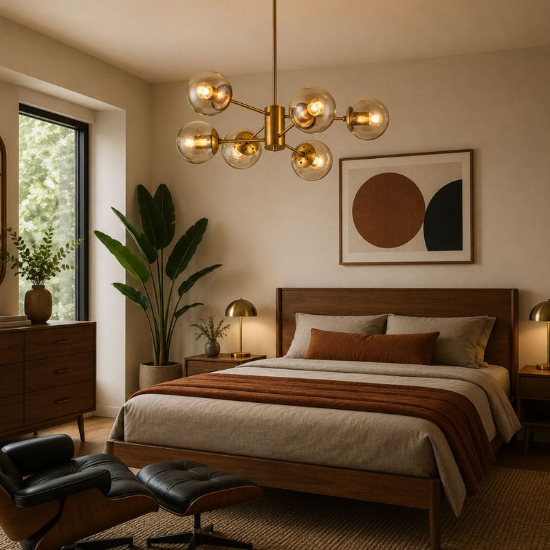 Aviva 6 Light Brass Look and Amber Glass Pendant Light - Pendant Light - Lighting.co.za