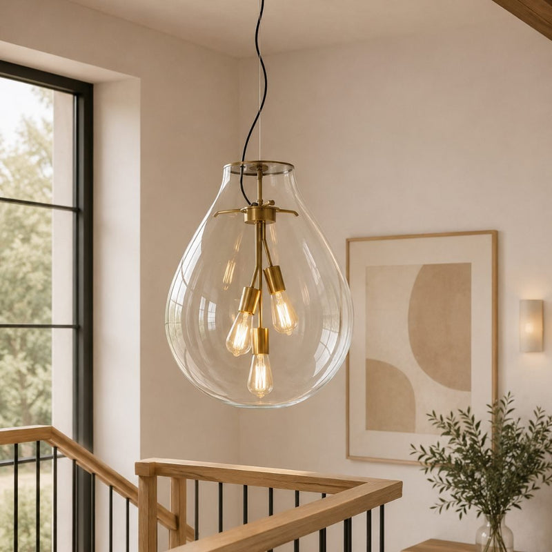 Avondale Drop Clear Glass and Brass Look Pendant Light - Pendant Light - Lighting.co.za