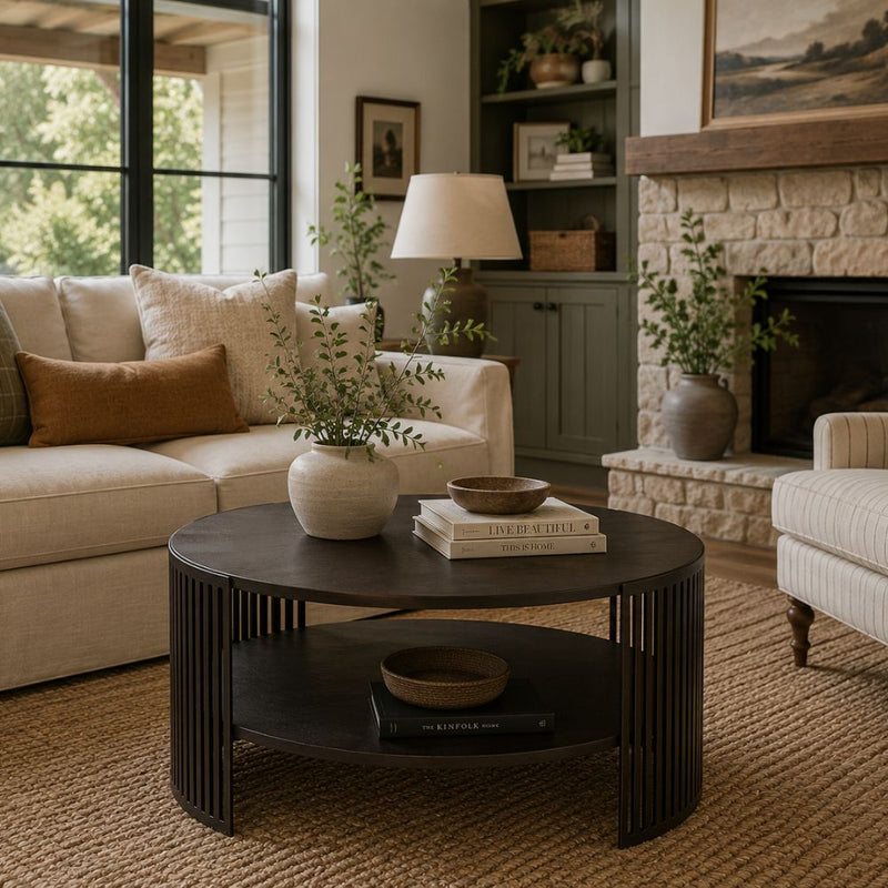 Bella Black Steel and Wood Round Coffee Table - Coffee Table - Lighting.co.za