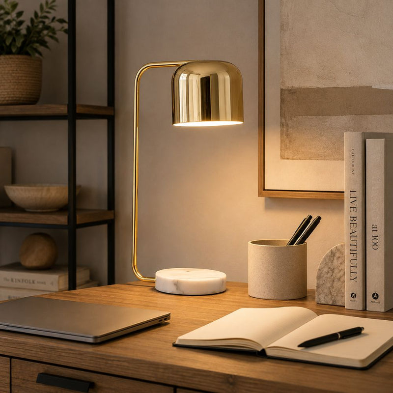 Beulah White Marble and Polished Gold Table Lamp - Table Lamp - Lighting.co.za