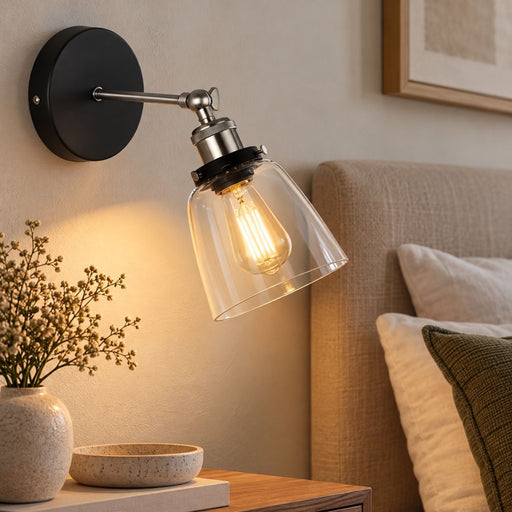 Bodo Black And Chrome Vintage Glass Wall Light - Wall Light - Lighting.co.za