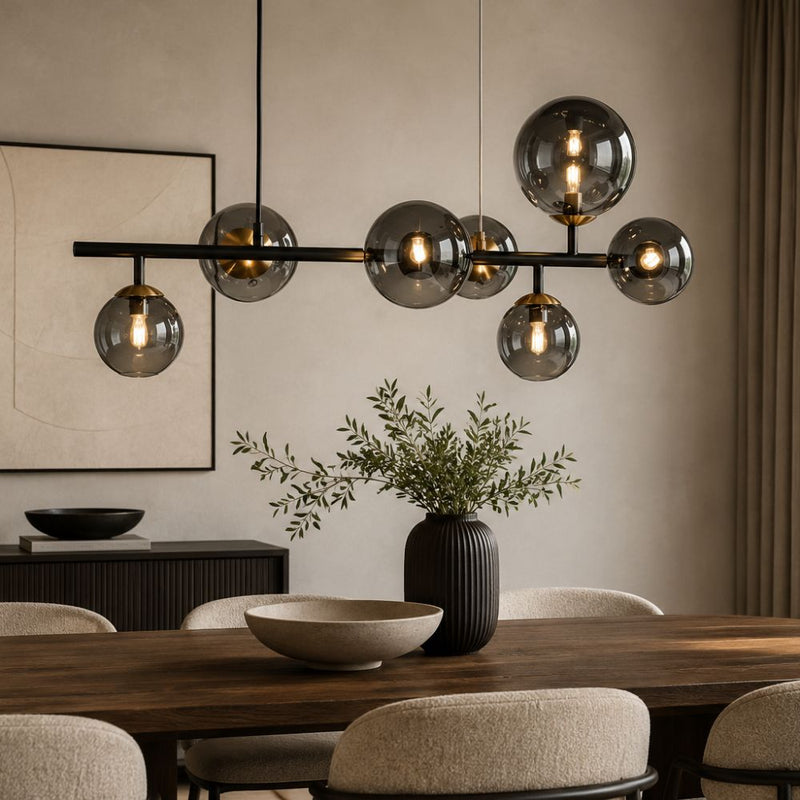 Bubble 7 Light Sphere And Stem Black And Smoke Glass Pendant Light - Pendant Light - Lighting.co.za