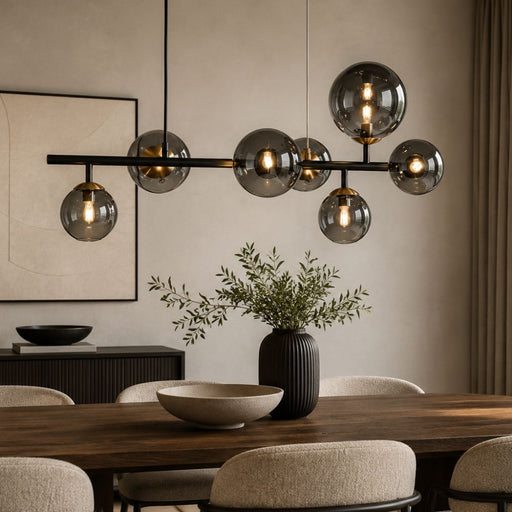 Bubble 7 Light Sphere And Stem Black And Smoke Glass Pendant Light - Pendant Light - Lighting.co.za