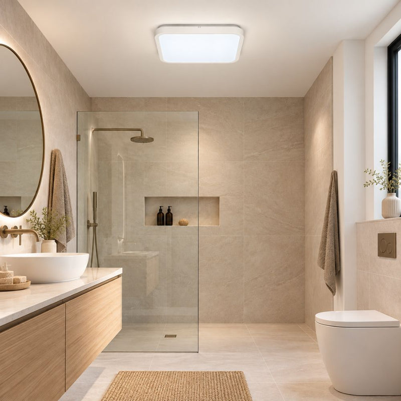 Burton Square Black | White Slim CCT LED Bathroom Ceiling Light