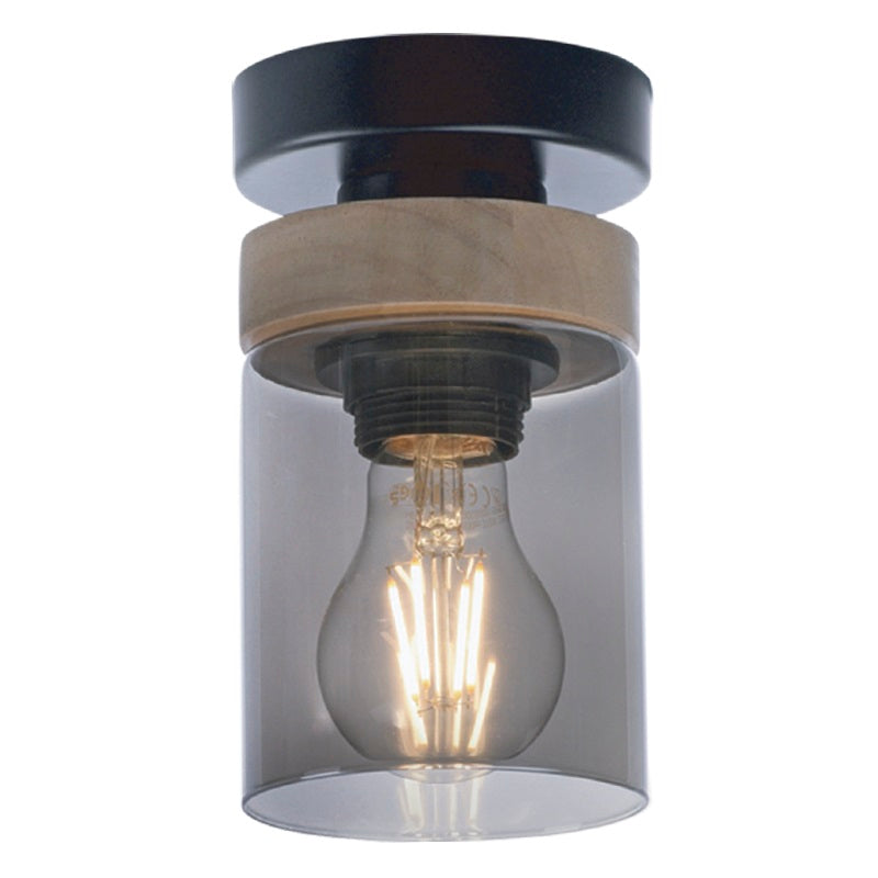 Lane Smoke Glass and Wood Ceiling Light - Lighting.co.za