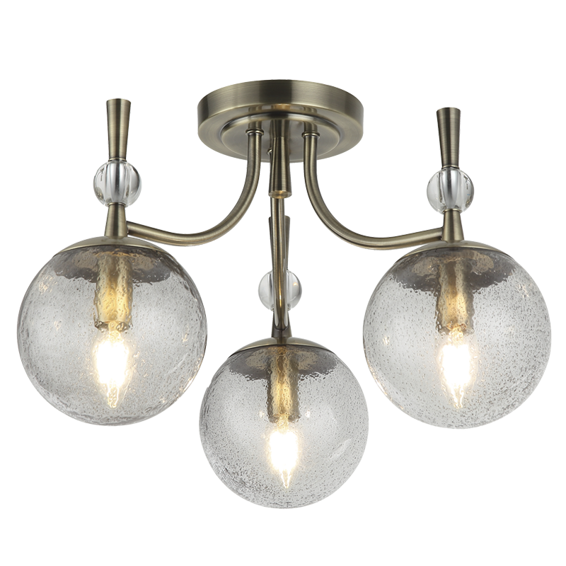 Orbel 3 Light Antique Brass and Speckled Glass Ceiling Light - Lighting.co.za