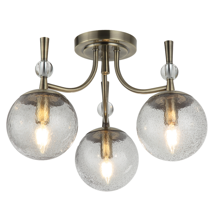 Orbel 3 Light Antique Brass and Speckled Glass Ceiling Light - Lighting.co.za