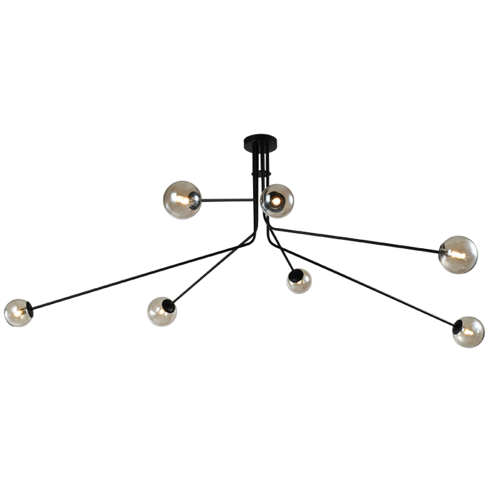 Priya Branch 7 Light Black and Amber Glass Pendant Light