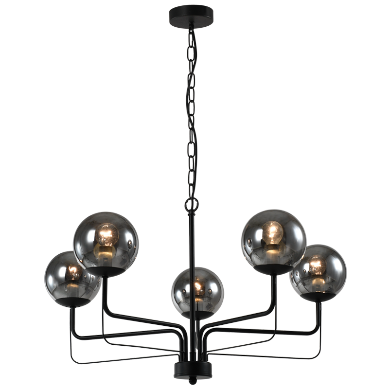 Nexis Black and Smoke Glass 5 Light Chandelier - Lighting.co.za