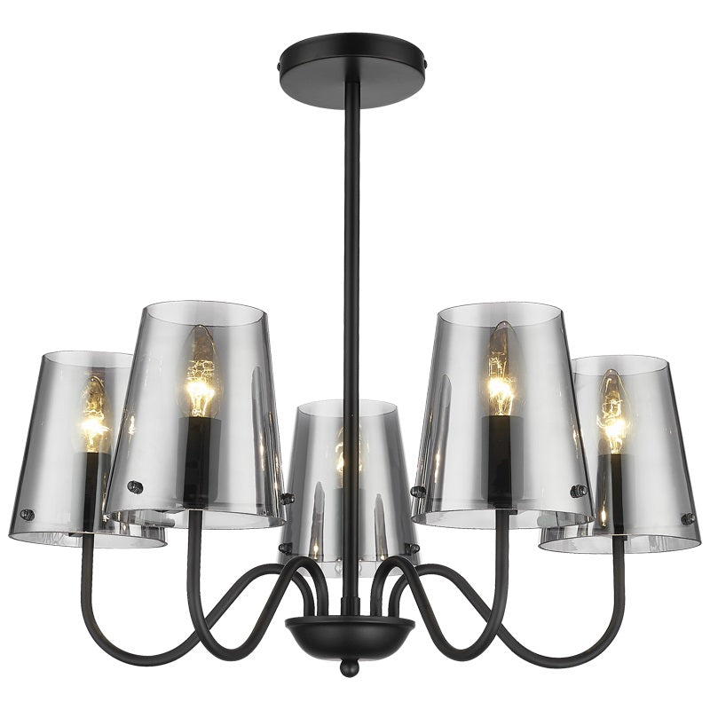 Hunter 5 Light Black and Smoke Glass Chandelier - Lighting.co.za