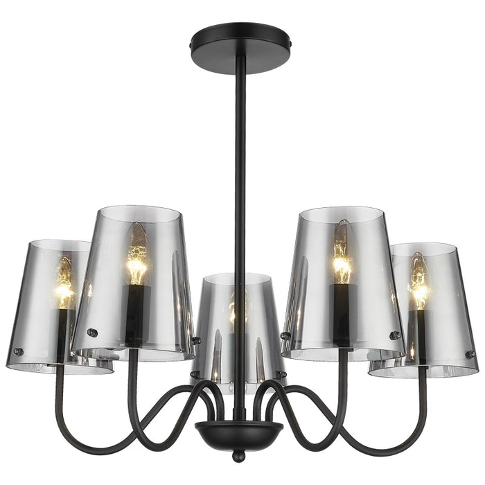 Hunter 5 Light Black and Smoke Glass Chandelier