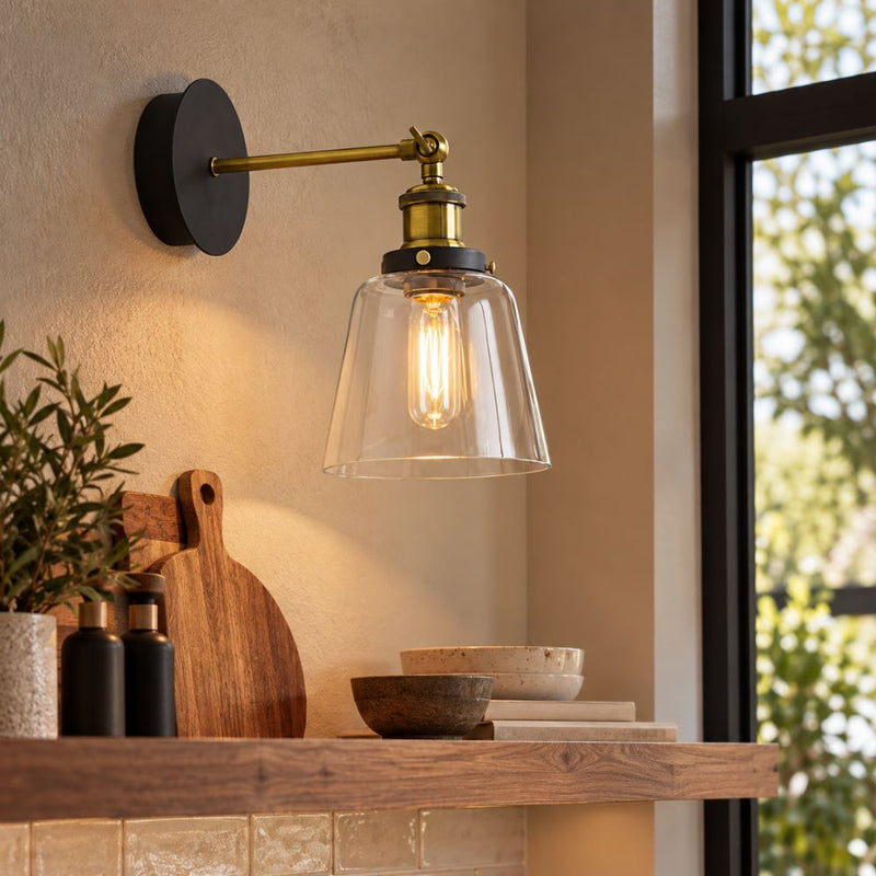 Carrington Clear Glass And Brass Wall Light