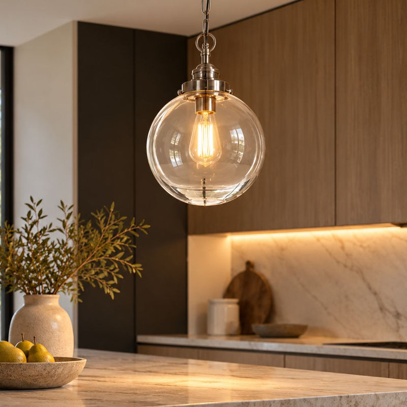 Celeste Clear Glass and Brass or Silver Pendant Light