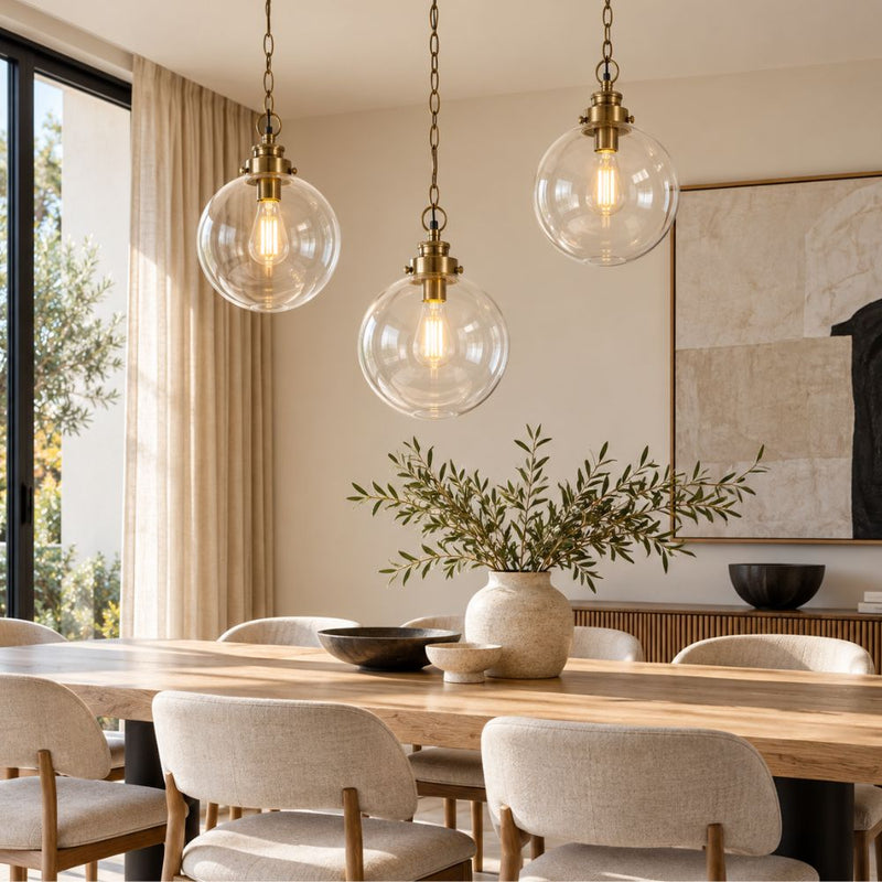 Celeste Clear Glass and Brass or Silver Pendant Light