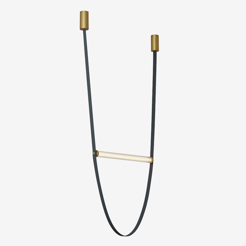 Cintura Black Grey Leather and Brass LED Pendant Light 2 Sizes - Lighting.co.za