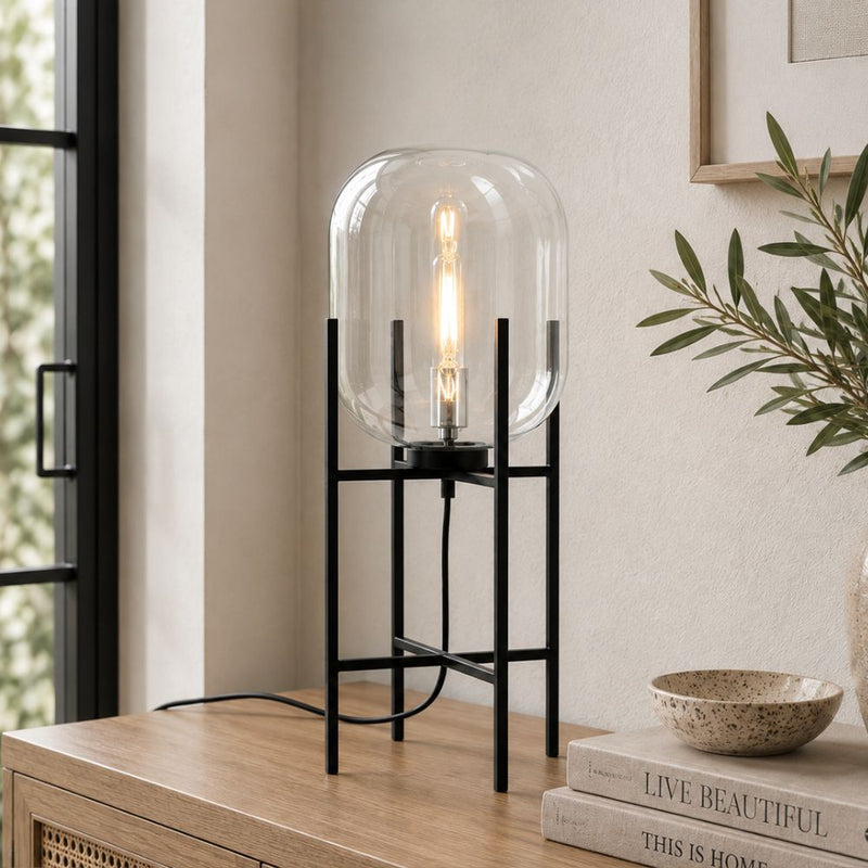Cleo Pedestal Black And Clear Glass Table Lamp - Table Lamp - Lighting.co.za
