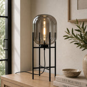 Cleo Pedestal Black And Smoke Glass Table Lamp - Table Lamp - Lighting.co.za