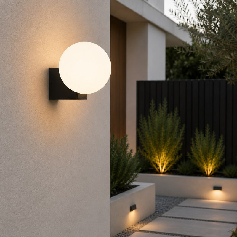 Comino Black | White and White Glass Outdoor Wall Light 2 Sizes