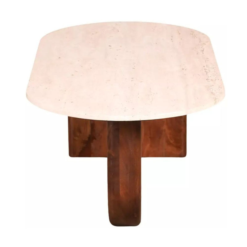 Country Travertine and Acacia Wood Coffee Table
