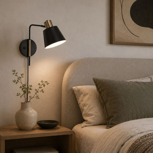 Cromwell Black and Antique Brass Wall Light with Cord and Plug - Indoor Wall Light - Lighting.co.za