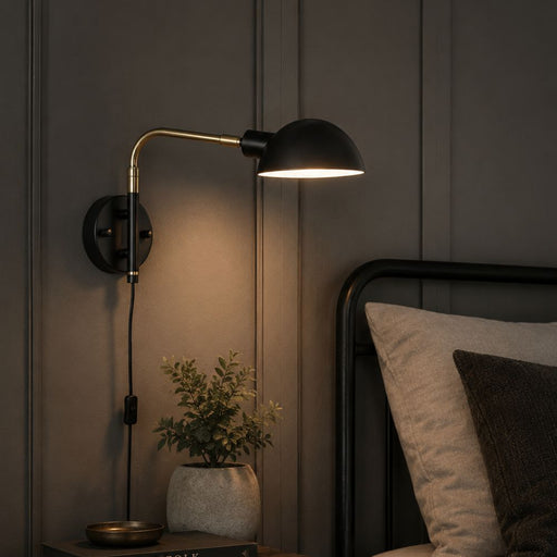 Crossby Black and Gold Wall Light with Cord and Plug - Indoor Wall Light - Lighting.co.za