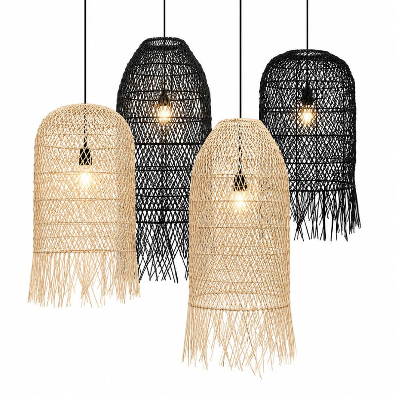 Delta Black or Natural Long Rattan Pendant Light 2 Sizes