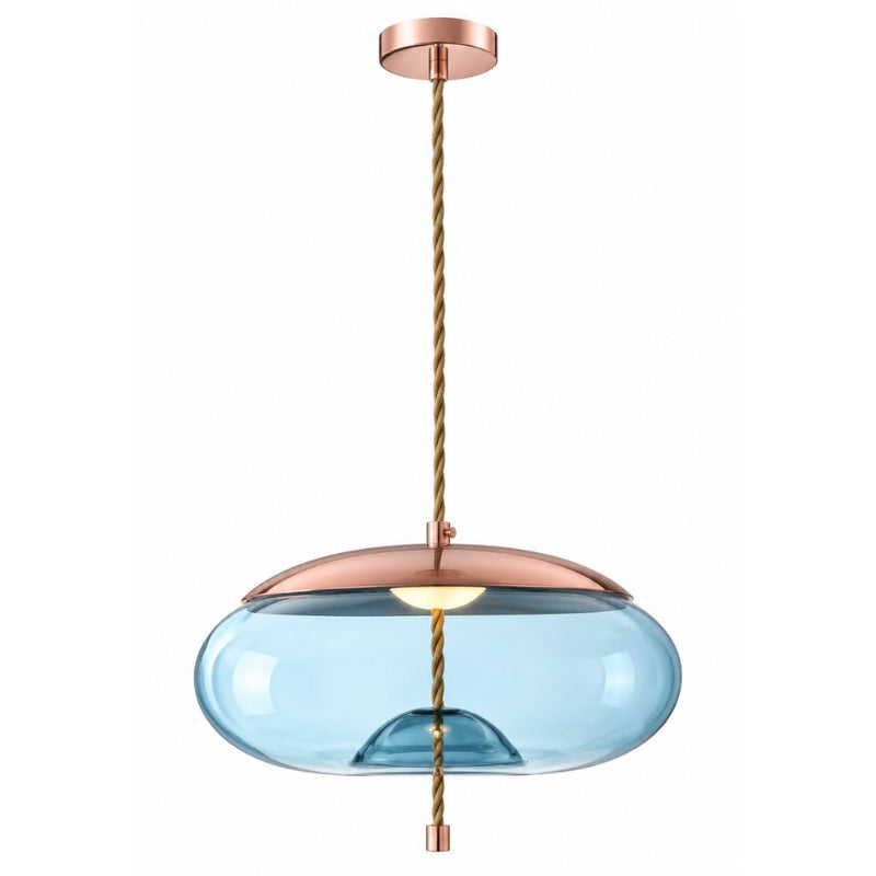 Droplet Amber | Smoke Glass Pebble LED Gold And Rope Pendant Light