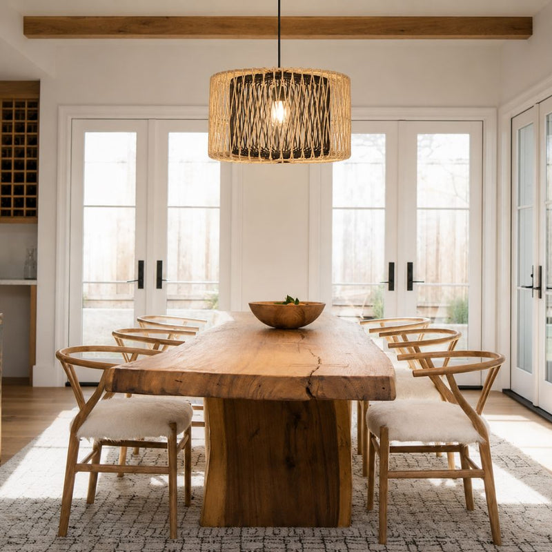 Dune Woven Rattan Natural and Black Bamboo Pendant Light - Pendant Light - Lighting.co.za