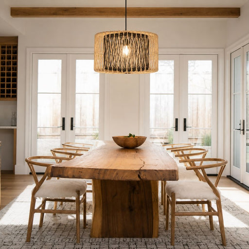 Dune Woven Rattan Natural and Black Bamboo Pendant Light - Pendant Light - Lighting.co.za