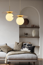 Saturn Single Gold Disk And White Glass LED Pendant Light - Lighting.co.za