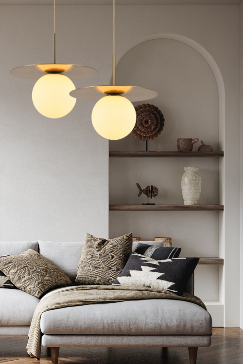 Saturn Single Gold Disk And White Glass LED Pendant Light - Lighting.co.za