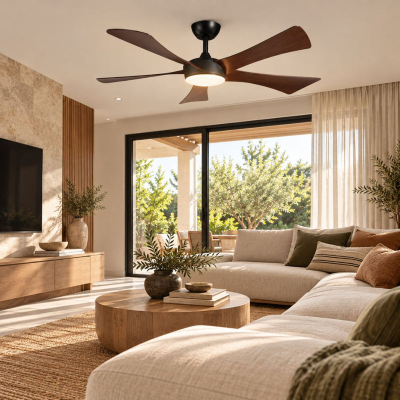 Ease 5 Blade Black and Walnut CCT LED Ceiling Fan