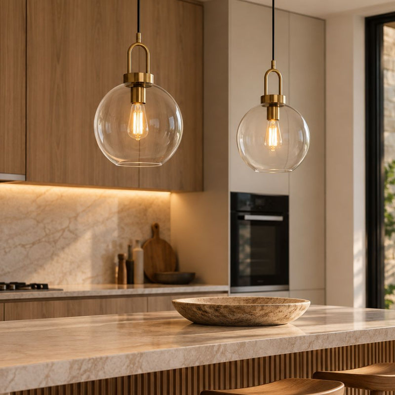 Ebbe Round Clear and Antique Brass Pendant Light