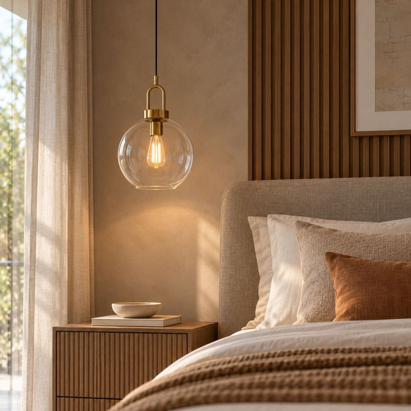 Ebbe Round Clear and Antique Brass Pendant Light