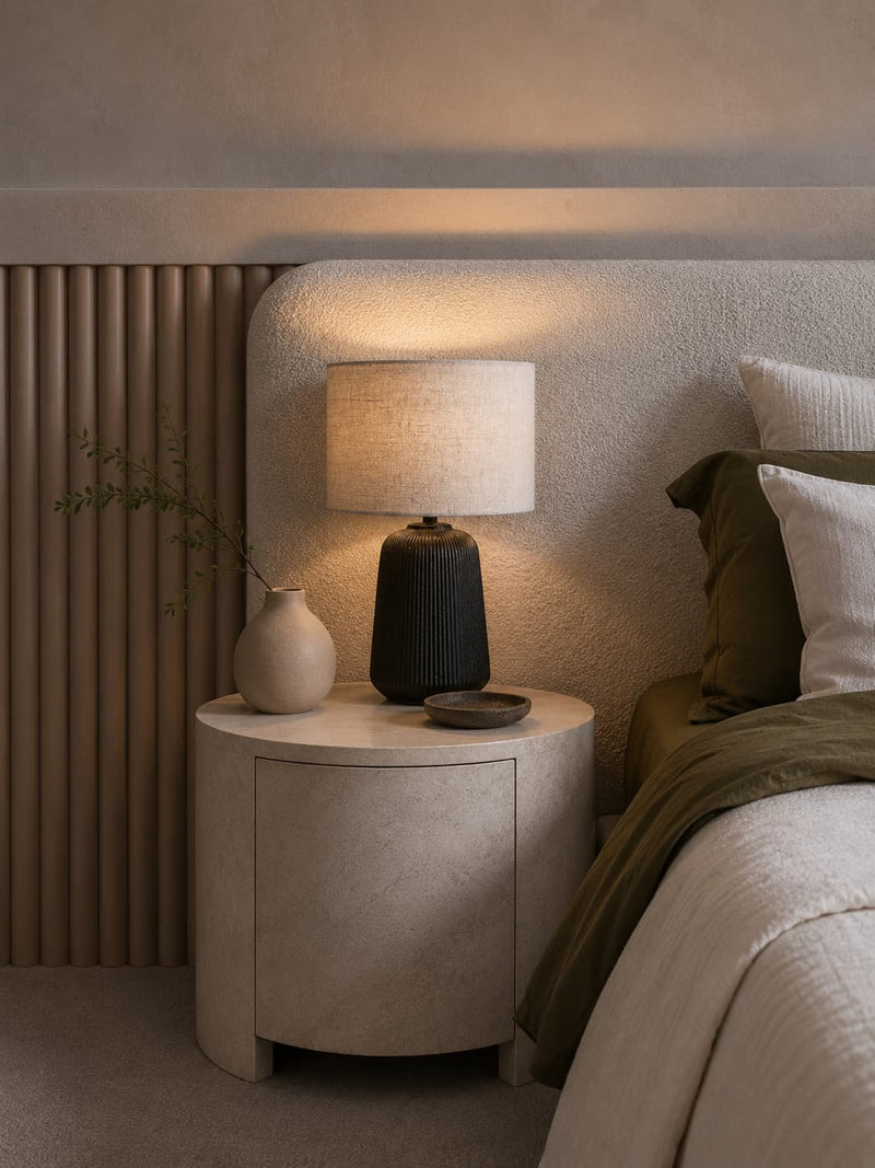 Elin Black Ceramic and Natural Shade Table Lamp - Table Lamp - Lighting.co.za