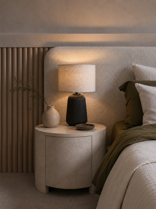 Elin Black Ceramic and Natural Shade Table Lamp - Table Lamp - Lighting.co.za