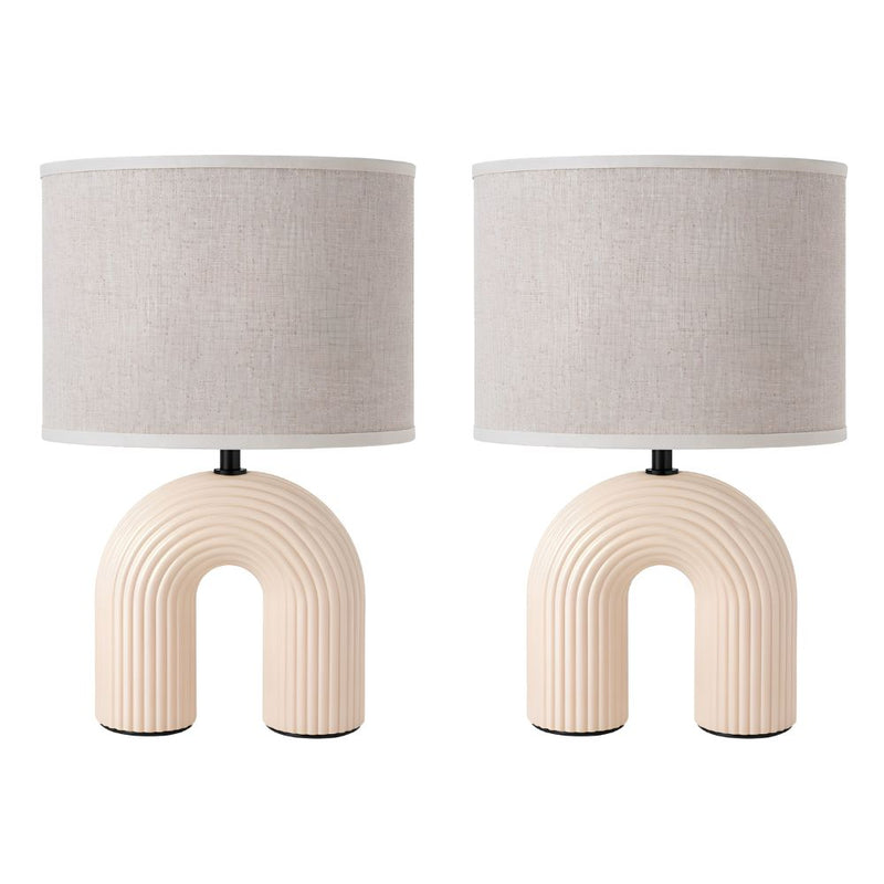 Elle Ribbed Ceramic and Natural Table Lamp - Set of 2
