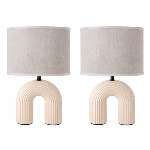 Elle Ribbed Ceramic and Natural Table Lamp - Set of 2 - Table Lamp - Lighting.co.za