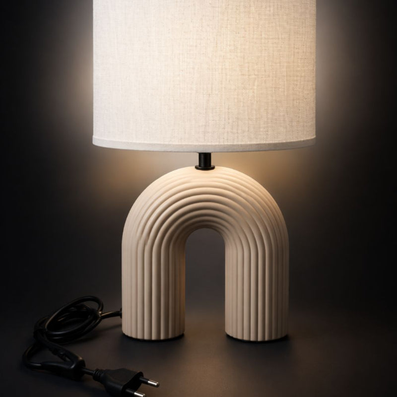 Elle Ribbed Ceramic and Natural Table Lamp - Set of 2