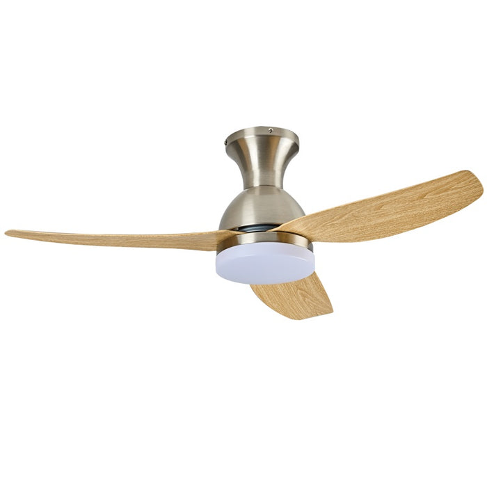 Hadley 3 Blade Satin and Light Wood CCT LED Ceiling Fan