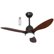 Breeze 3 Blade Black and Dark Wood CCT LED Outdoor Ceiling Fan - Lighting.co.za