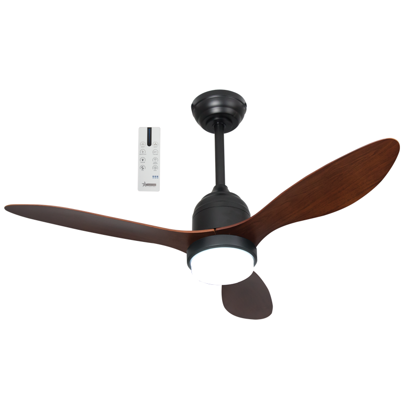 Breeze 3 Blade Black and Dark Wood CCT LED Outdoor Ceiling Fan - Lighting.co.za