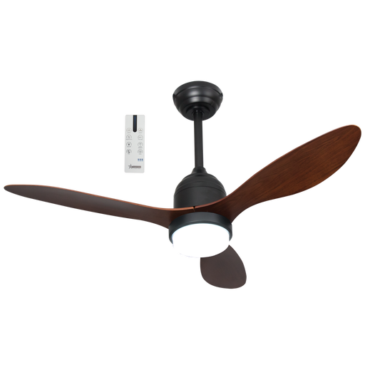 Breeze 3 Blade Black and Dark Wood CCT LED Outdoor Ceiling Fan - Lighting.co.za