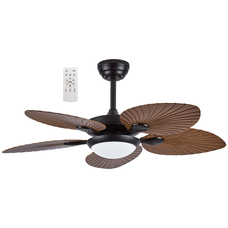 Palm 5 Blade Black and Dark Wood Look CCT LED Ceiling Fan - Lighting.co.za