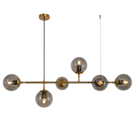 Sphere And Stem Brass And Smoke Glass 6L Pendant Light - Lighting.co.za