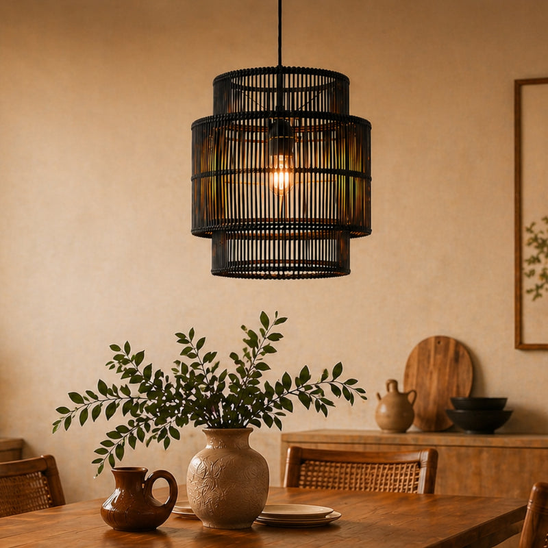 Zimbali Black Rattan Cane Pendant Light - Lighting.co.za