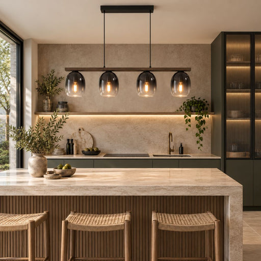 Filago Wood and Smoke Glass Pendant Light - Pendant Light - Lighting.co.za