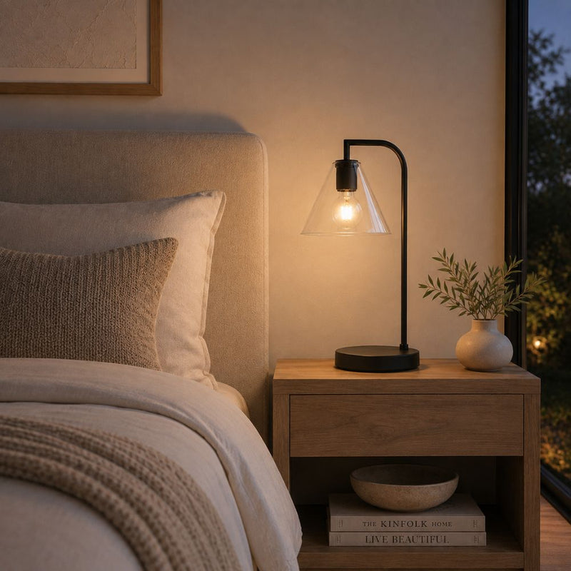 Flow Black | Gold and Clear Glass Funnel Table Lamp - Table Lamp - Lighting.co.za