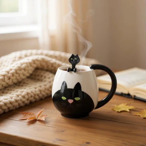 Brush & Burrow Kids Black Cat Porcelain Mug with Matching Spoon - Lighting.co.za